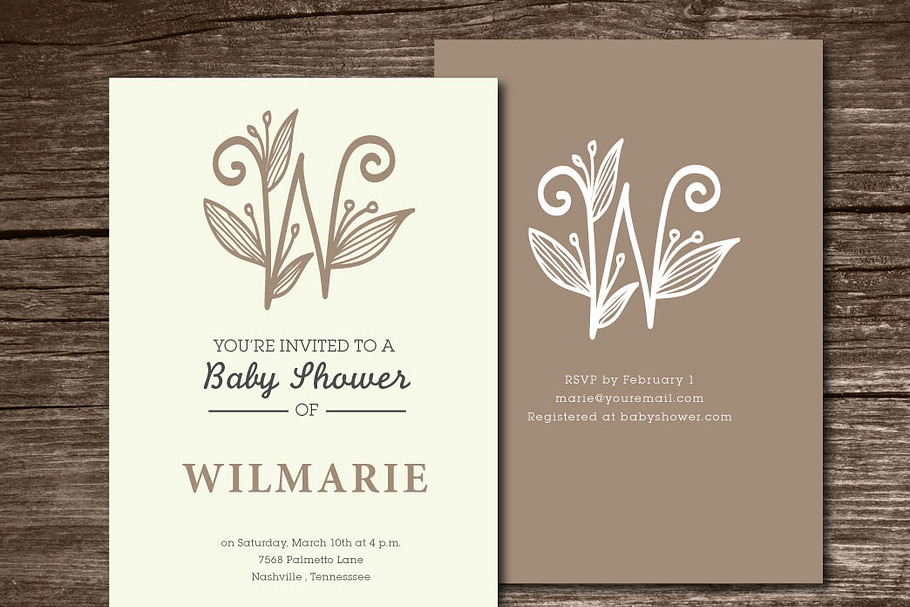 Baby Shower Invitation initial (W) in Card Templates - product preview 8