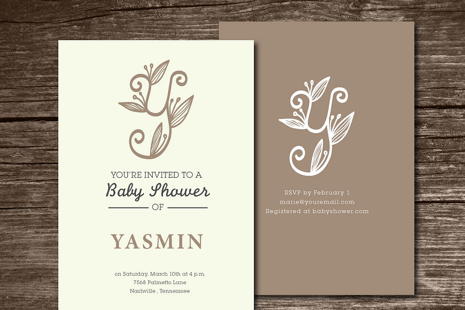 Baby Shower Invitation initial (Y)