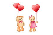 Teddy Bear Couple and Balloons