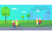 Old People in Park Vector Banner of