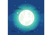 Bright Moon with Small Stars Vector