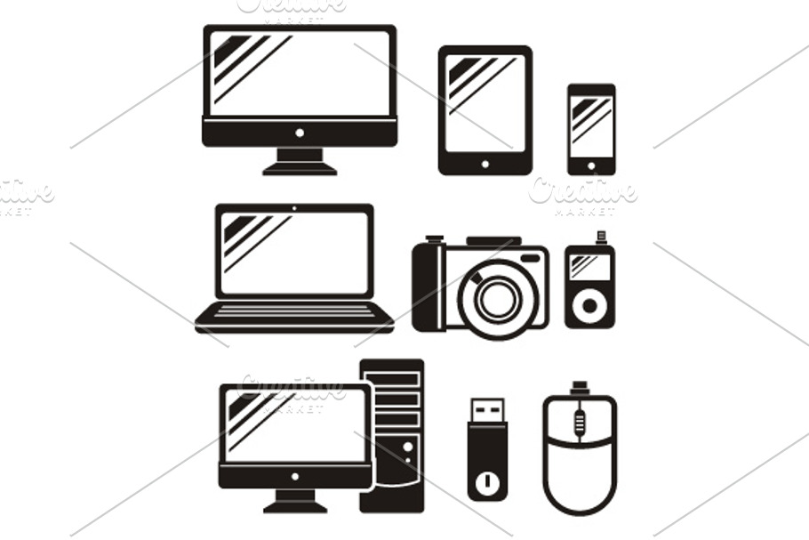 Digital Devices in Black Icon Set