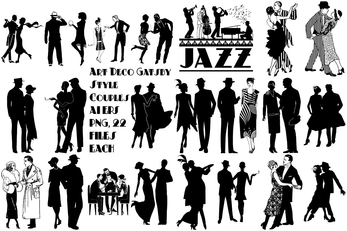 Gatsby Style Jazz Couples AI EPS PNG in Illustrations - product preview 8