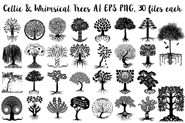 Celtic & Whimsical Trees AI EPS PNG