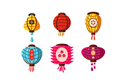 Colorful Chinese paper lanterns set