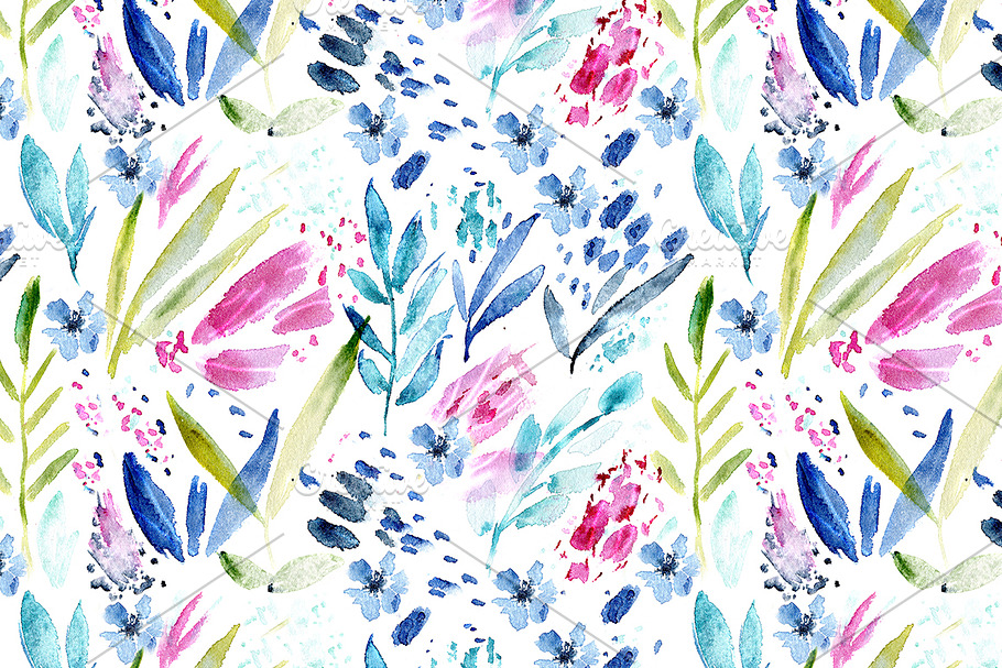 Watercolor bloom, seamless pattern in Patterns - product preview 8