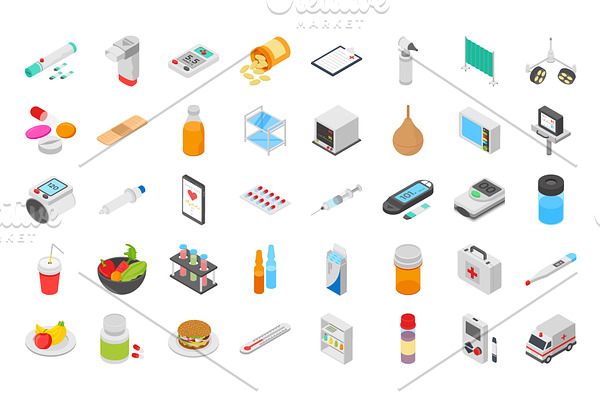 55 Medical Isometric Icons Pack
