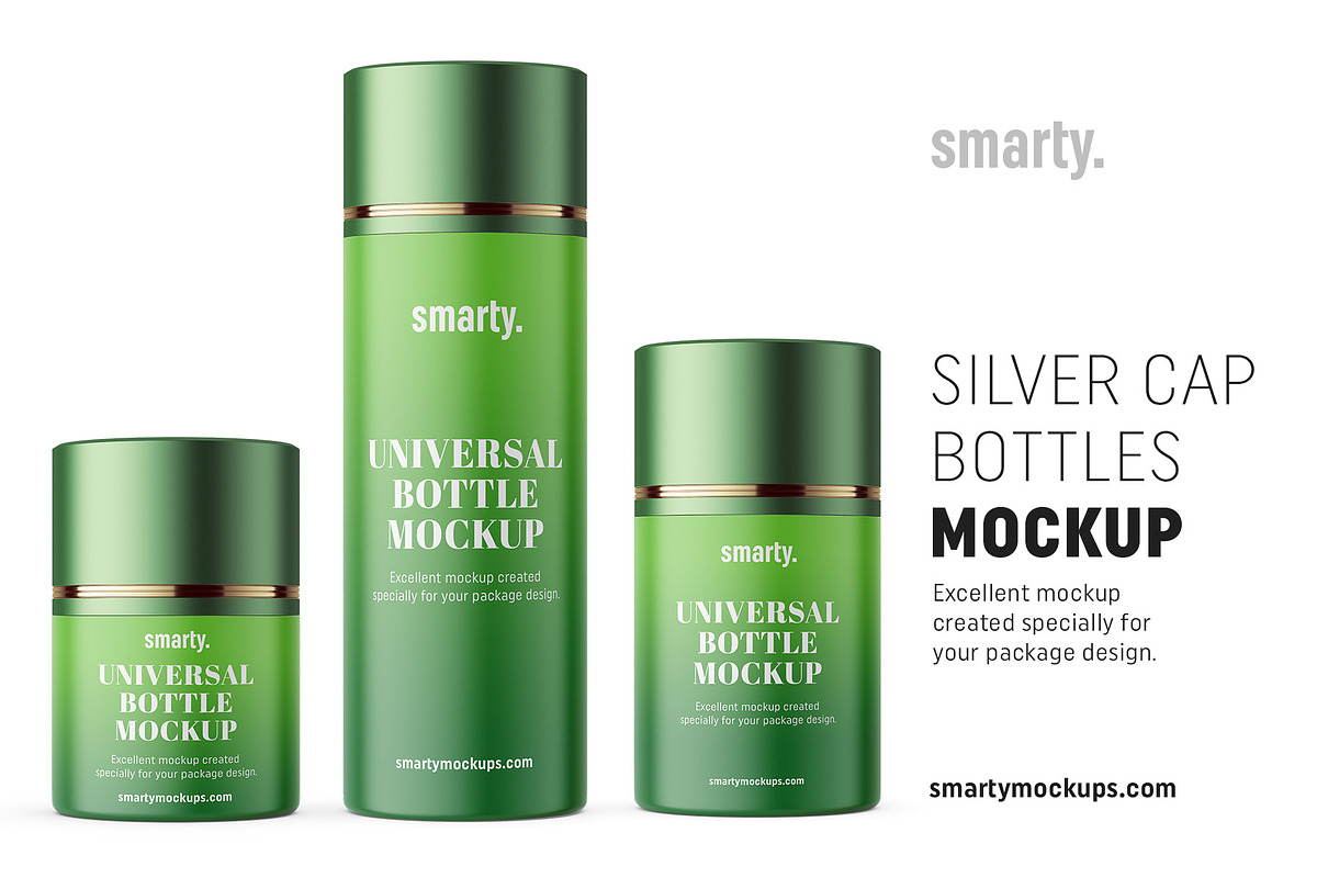 Straight bottle / silver cap mockup in Product Mockups - product preview 8