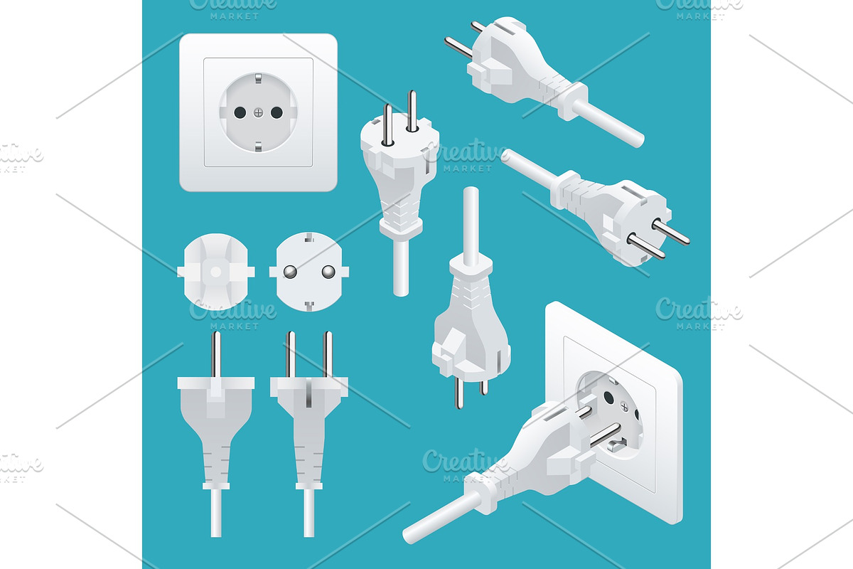 Set od Plugs and Sockets Type F in Objects - product preview 8