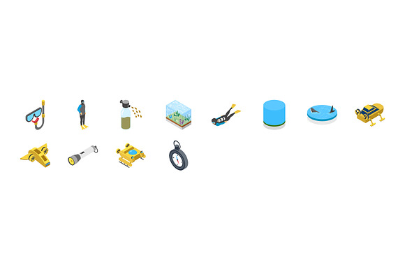 60 Scuba Diving Isometric Icons in Icons - product preview 1