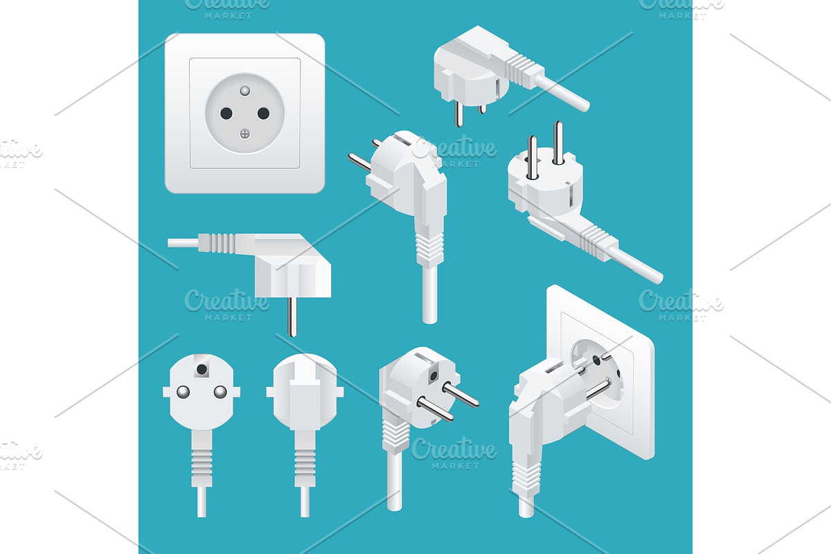 Set od Plugs and Sockets Type E in Objects - product preview 8