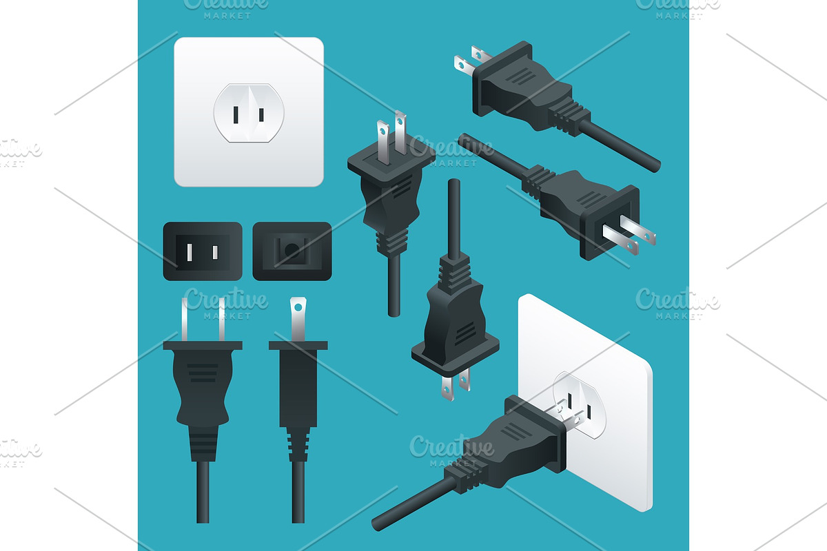 Set od Plugs and Sockets Type A in Objects - product preview 8