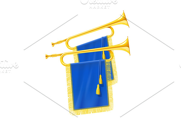 Golden royal horn trumpet with blue