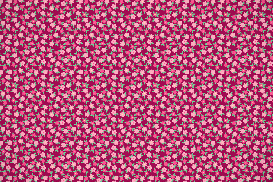 Pink flower and leaves ditsy pattern
