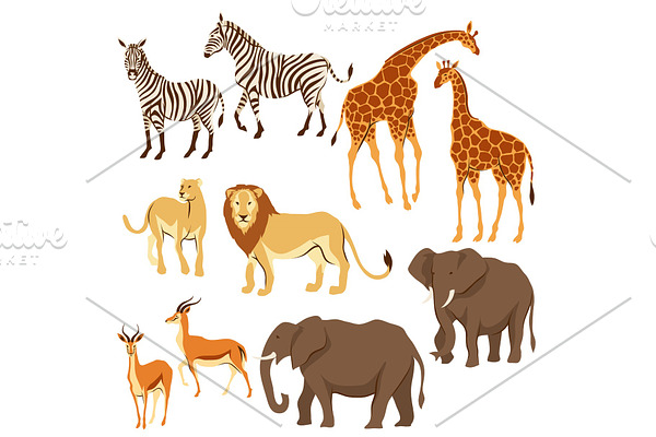 Set of African savanna animals.