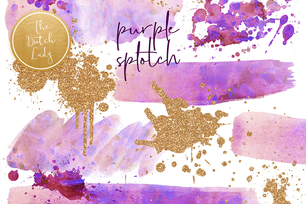Purple Splotch Watercolor Clipart in Illustrations - product preview 8