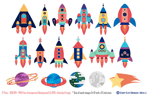 Rockets Digital Clip Art in Illustrations - product preview 1