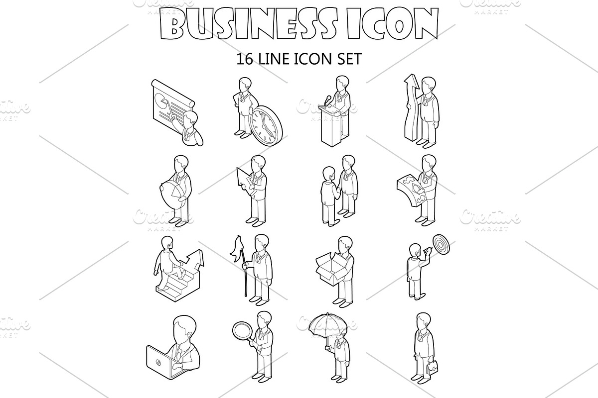Business icons set, outline style in Illustrations - product preview 8