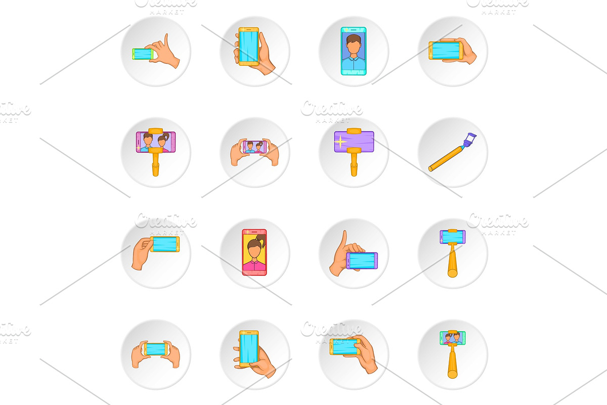 Selfie icons set, cartoon style. in Illustrations - product preview 8