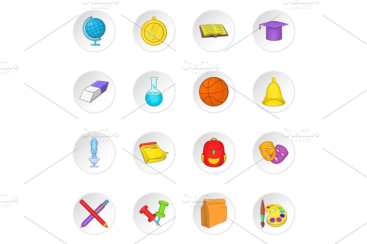 School icons set, cartoon style in Objects - product preview 8