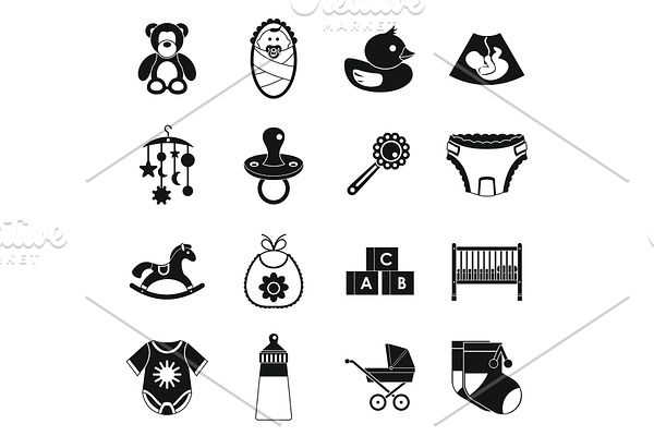 Newborn icons set, simple style