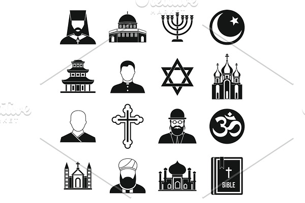 Religious symbol icons set, simple