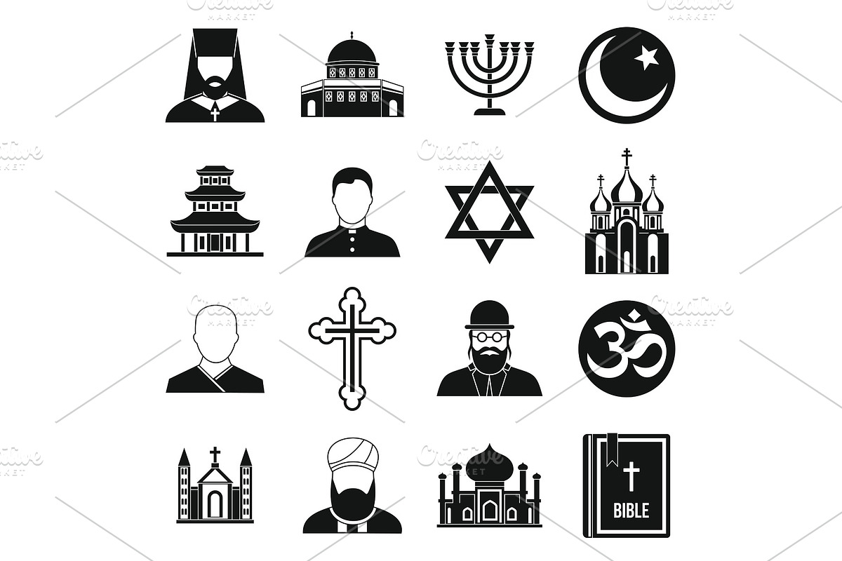 Religious symbol icons set, simple in Illustrations - product preview 8