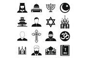 Religious symbol icons set, simple