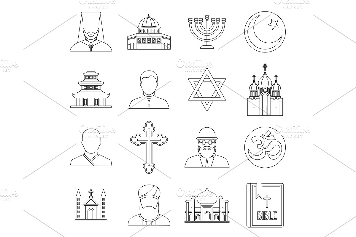 Religious symbol icons set, outline in Illustrations - product preview 8