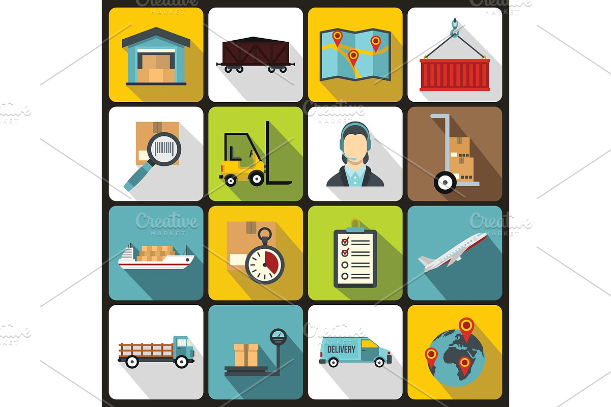 Logistic icons set, flat style in Illustrations - product preview 8
