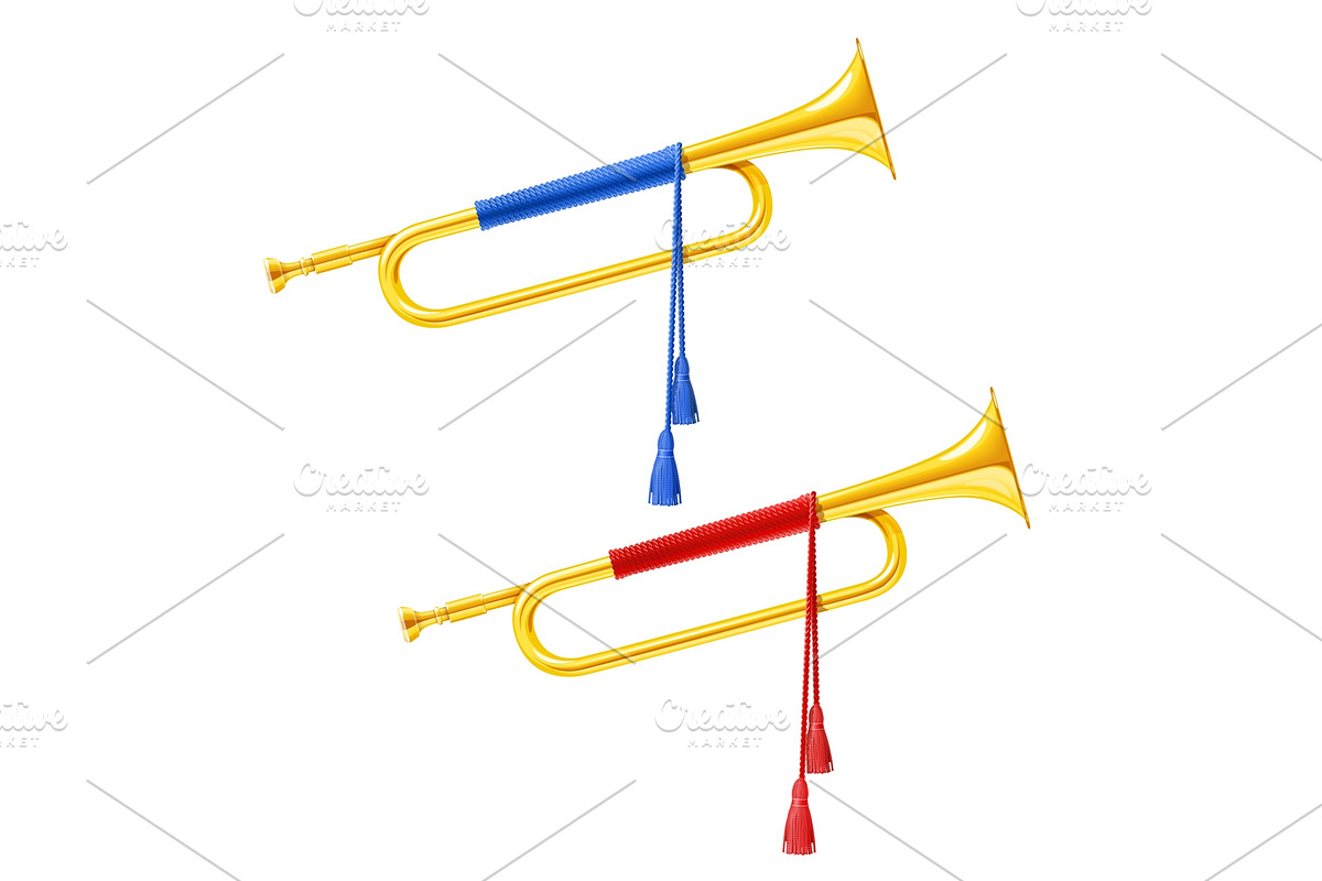 Golden royal horn trumpet with blue in Illustrations - product preview 8