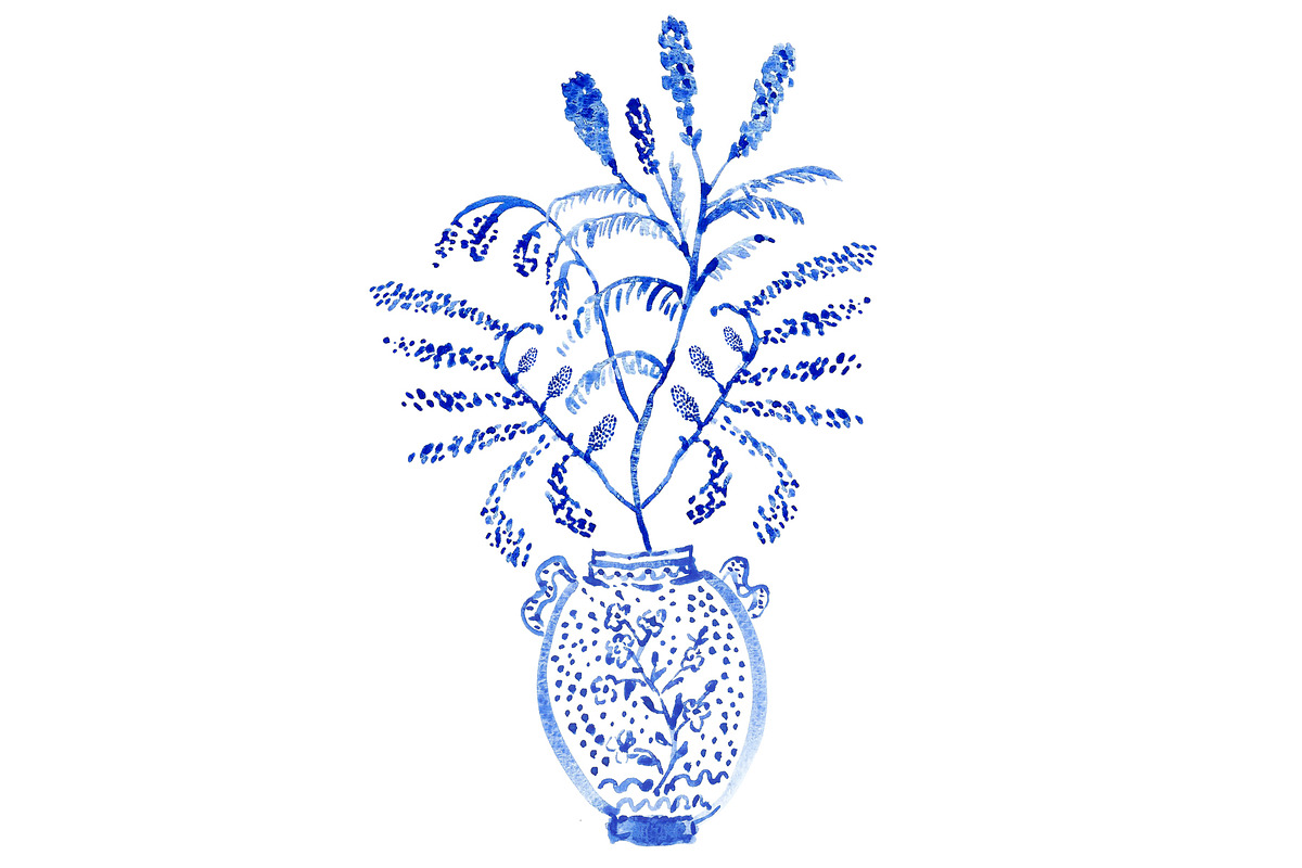 Chinoiserie Vase with Bouquet Spray in Illustrations - product preview 8