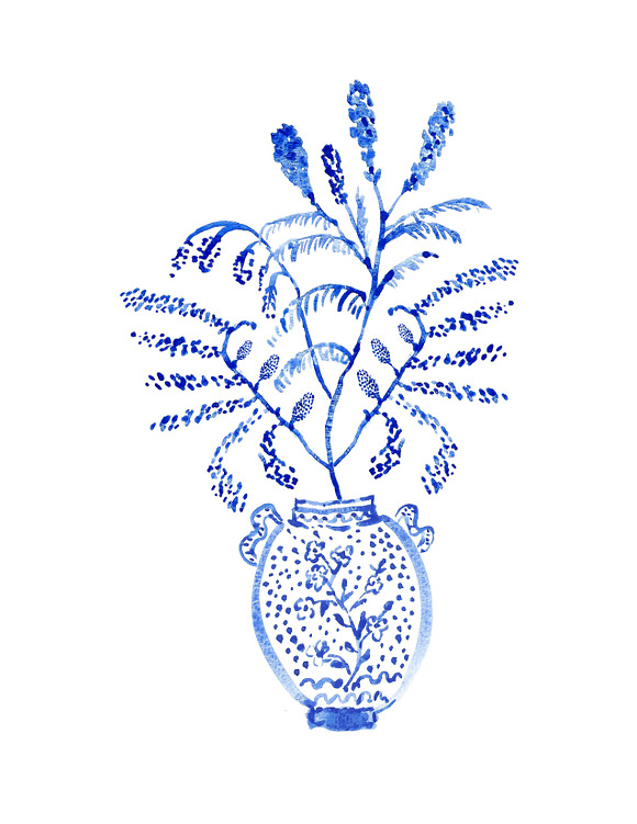 Chinoiserie Vase with Bouquet Spray in Illustrations - product preview 1