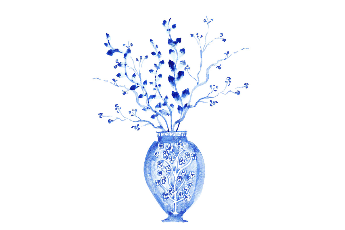 Chinoiserie Vase with Pussy Willows in Illustrations - product preview 8