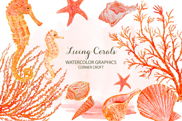 Watercolor Clipart Living Coral in Illustrations - product preview 1