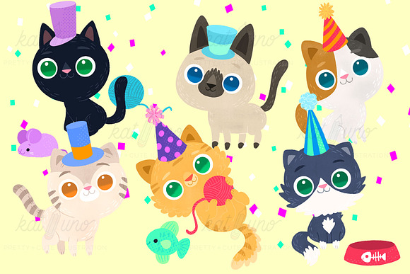 Cute Party Cats Clip Art Set in Illustrations - product preview 1