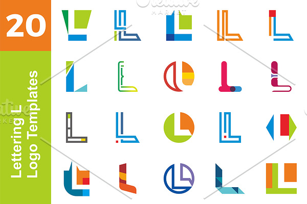 20 Logo Lettering L Template Bundle