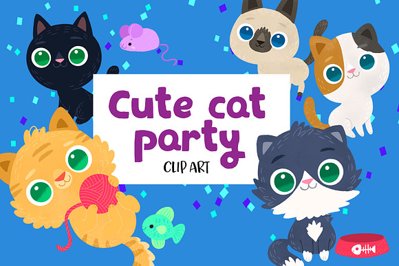 Cute Party Cats Clip Art Set in Illustrations - product preview 4
