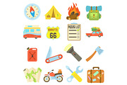 Travel icons set, flat style