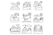 Travel concepts set, outline style