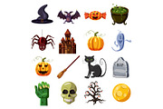 Halloween icons set, cartoon style