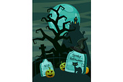 Halloween spooky cemetery concept