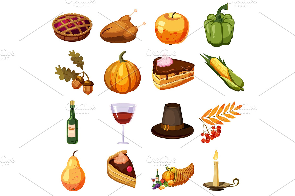 Thanksgiving Day icons set, cartoon in Illustrations - product preview 8
