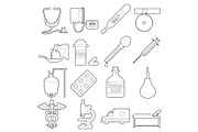 Medical icons set, outline style