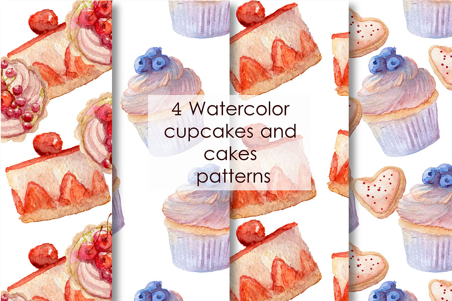 4 Watercolor bakery patterns