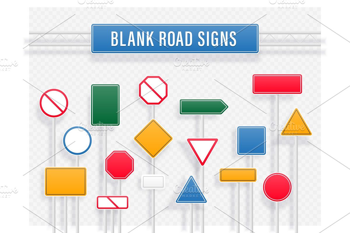 Collection of blank road signs in Illustrations - product preview 8