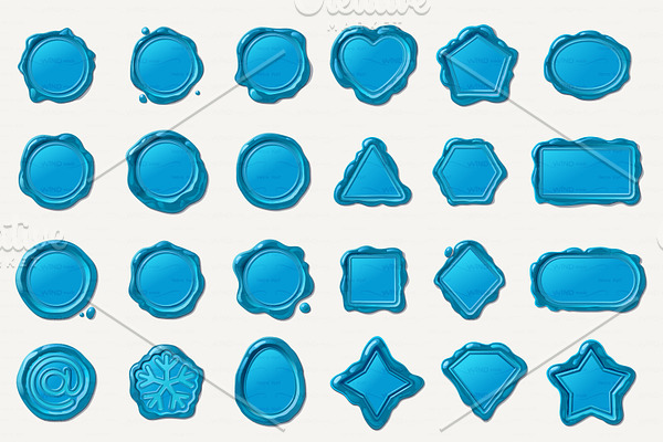 vector wax seal wax stamp blue Set