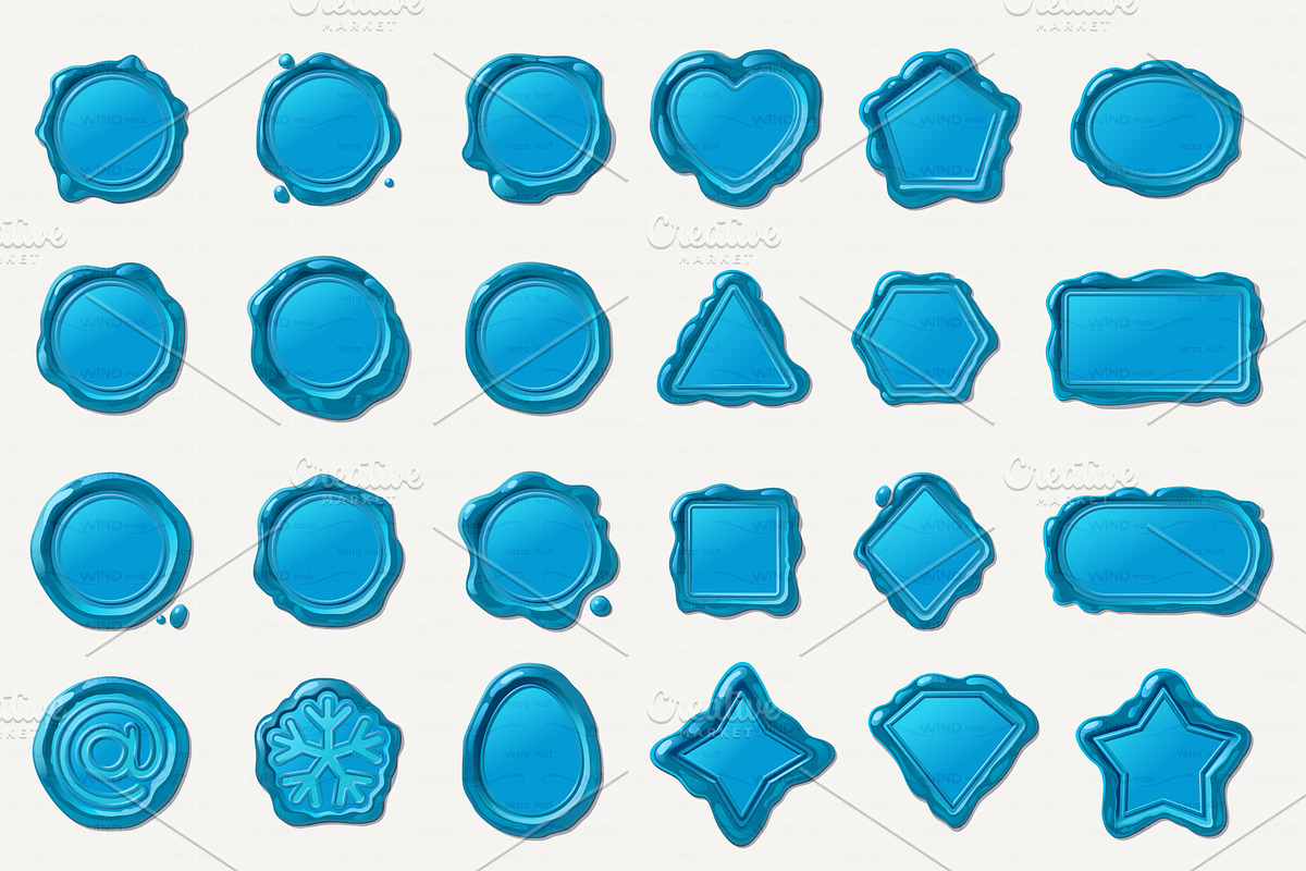 vector wax seal wax stamp blue Set in Objects - product preview 8