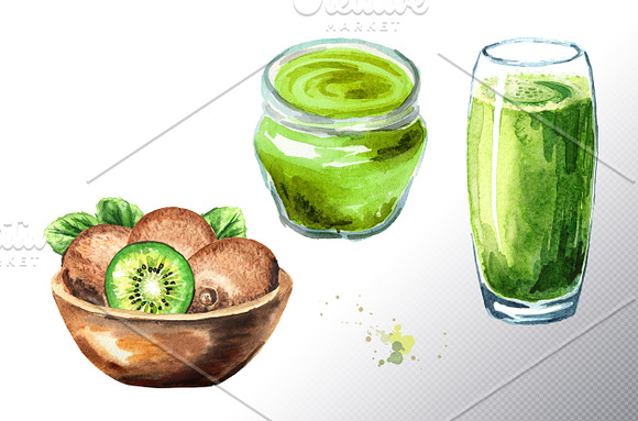 Kiwi. Watercolor collection in Illustrations - product preview 2