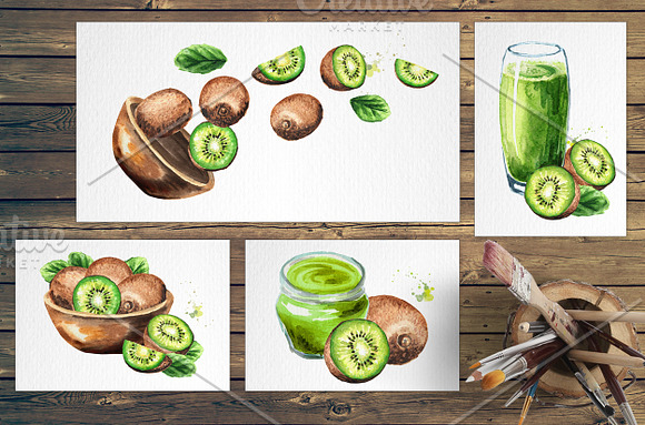 Kiwi. Watercolor collection in Illustrations - product preview 4